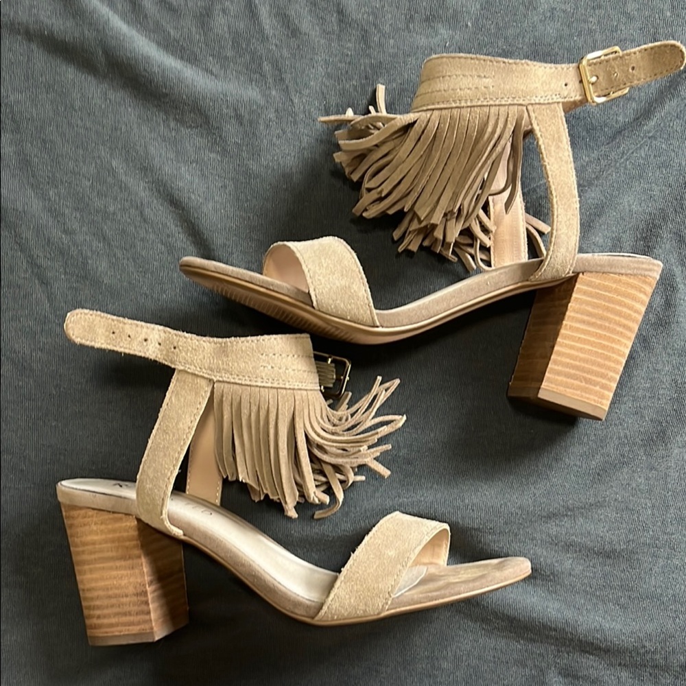 Restricted Tan Fringe Block Heels Worn once